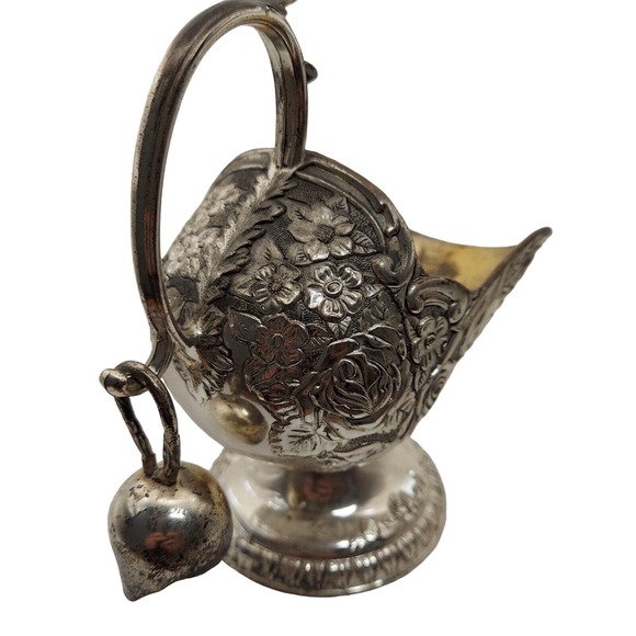 Silverplate Sugar Scuttle w/Cube Scoop Ornate Elegant Roses Silverplate VTG - Picture 6 of 16